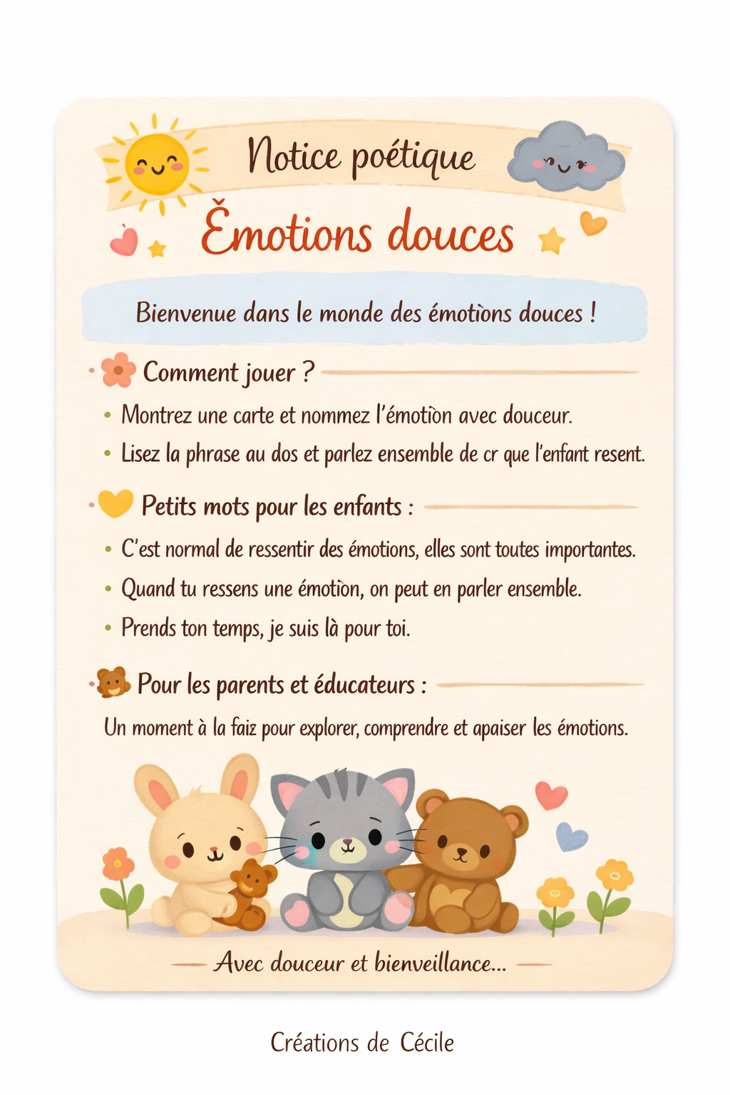 Les Émotions Douces - jeux de carte a imprimer